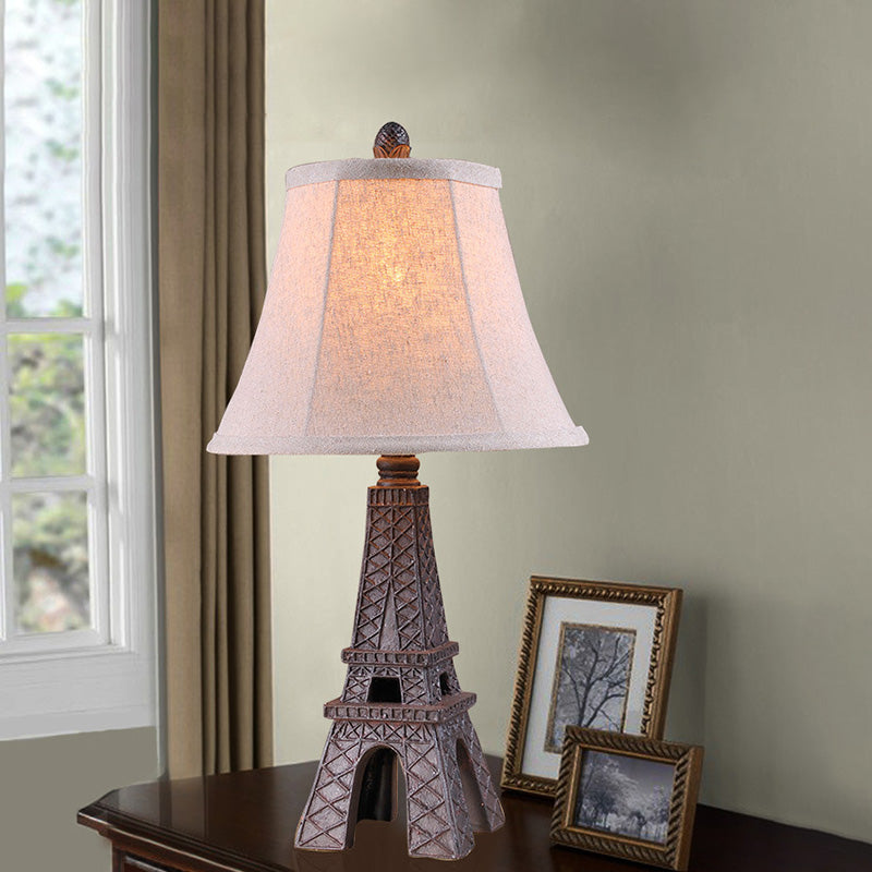 1 Light Night Light Country Bedroom Paris Tower Desk Lamp with Paneled Bell Fabric Shade