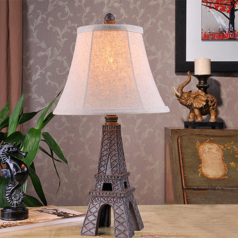 1 Light Night Light Country Bedroom Paris Tower Desk Lamp with Paneled Bell Fabric Shade