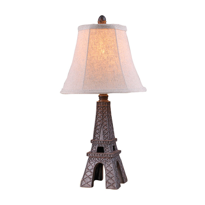 1 Light Night Light Country Bedroom Paris Tower Desk Lamp with Paneled Bell Fabric Shade