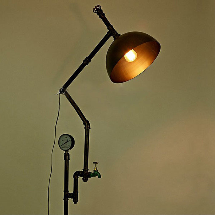 Lampadaire à teinte à dôme métallique avec décoration de jauge industrielle élégante 1 lumière du salon de salon lumière en noir