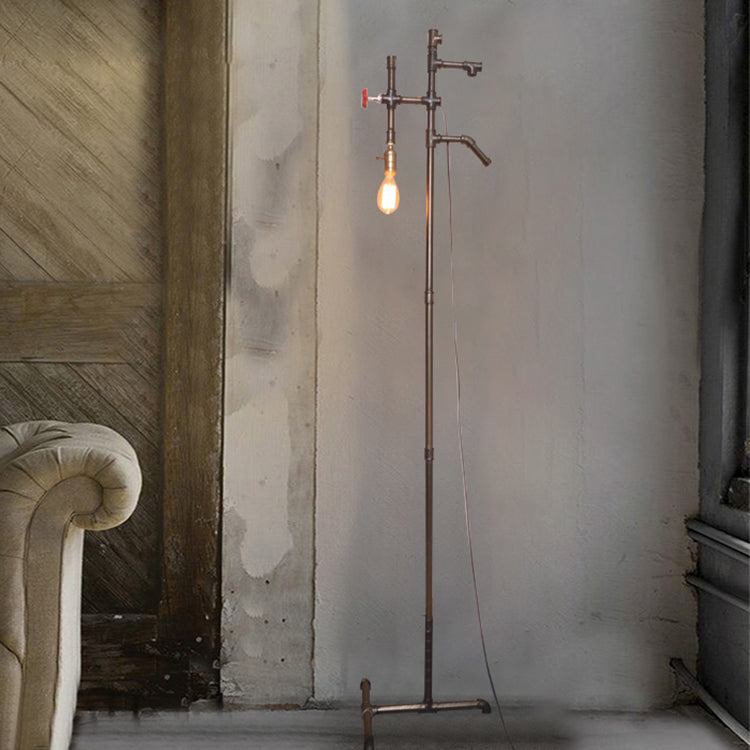 Bronze Finish 1 Bulb Floor Lighting Industrial Stylish Wrought Iron Exposed Standing Light with Water Pipe