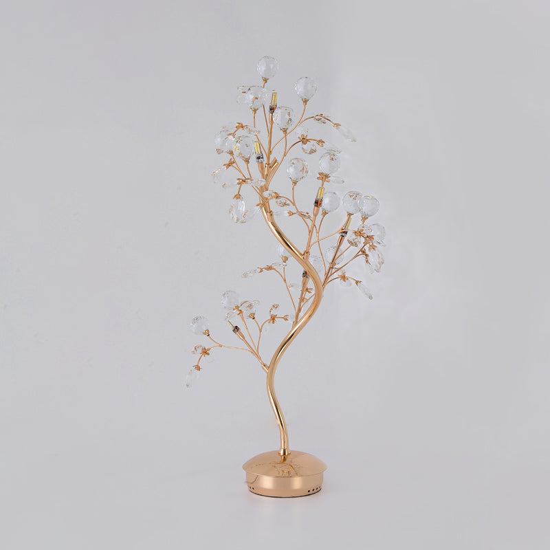 Branch Beveled Crystal Table Light Postmodern Living Room LED Nightstand Lighting in Gold