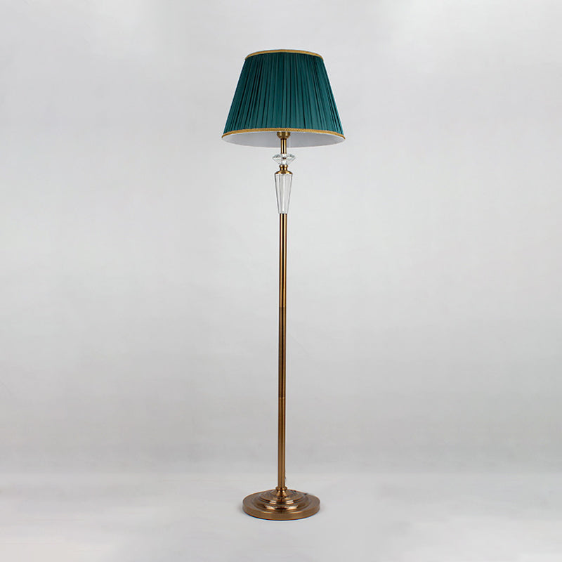 Pleated Shade Fabric Floor Light Minimalism 1 Light Living Rom Standing Lamp in Green with Crystal Accent