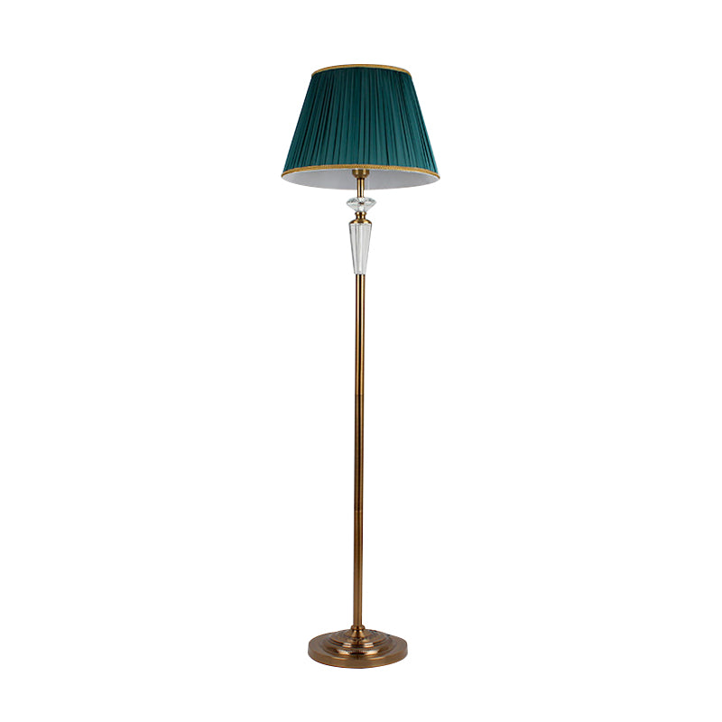 Plancherie plissée Fabric de plancher Lumière minimalisme 1 Light Living Rom debout lampe en vert avec un accent en cristal