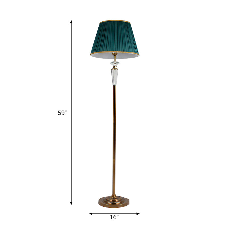 Plancherie plissée Fabric de plancher Lumière minimalisme 1 Light Living Rom debout lampe en vert avec un accent en cristal