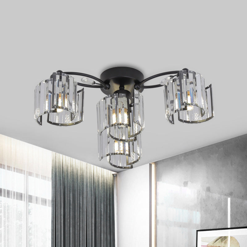 Black 4/6-Light Semi Mount Lighting Contemporary Clear Crystal Block Sputnik Flush Light Fixture