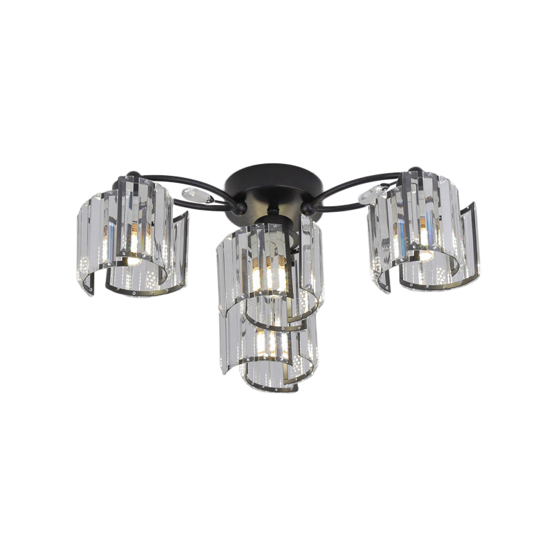 Black 4/6-Light Semi Mount Lighting Contemporary Clear Crystal Block Sputnik Flush Light Fixture