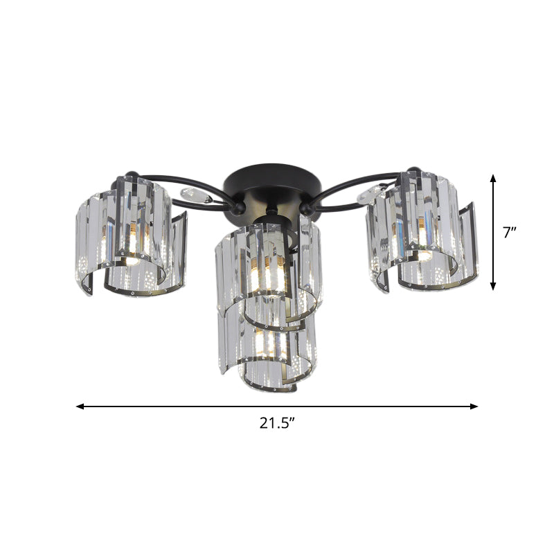 Zwart 4/6-licht Semi Mount Lighting Contemporary Clear Crystal Block Sputnik Flush Light armatuur