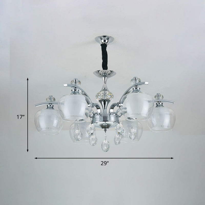 Chrome Spoutnik Place de lustre suspendu moderne en verre transparent 6-LIGHT PENDANT À CRISTAL DROP