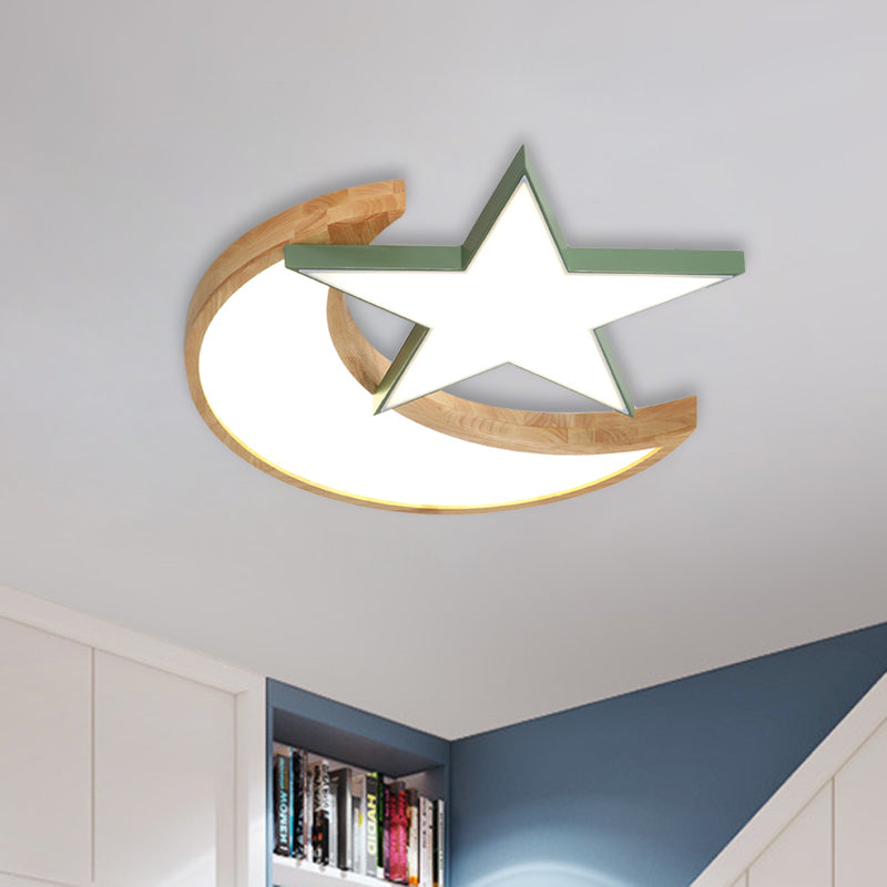 LED-Schlafzimmer Flush Licht Halterung Minimalismus Grau/Rosa/Grün Decke Flush mit Mond und Star Acryl Schatten