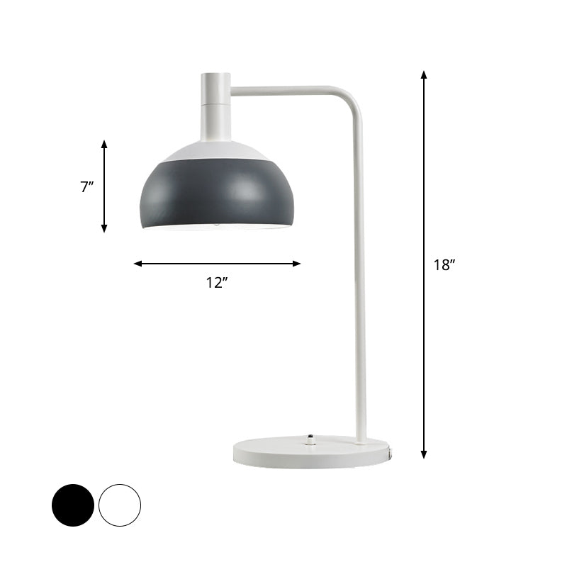 Metallic Domed Reading Book Light Minimalist 1 Head White/Black Finish Table Lamp with Right Angle Arm