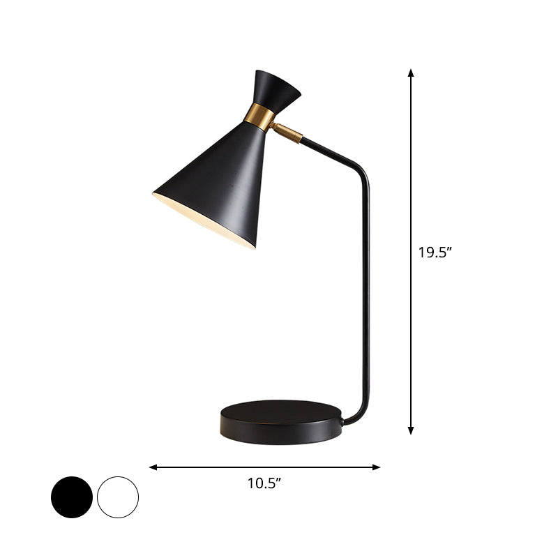 Minimalist Flared Table Light Metallic 1 Light Living Room Reading Book Lamp in White/Black Finish