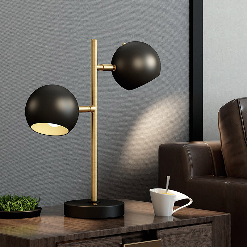 2 Lights Bedside Night Table Lamp Modern Black Finish Desk Lighting with Domed Metal Shade