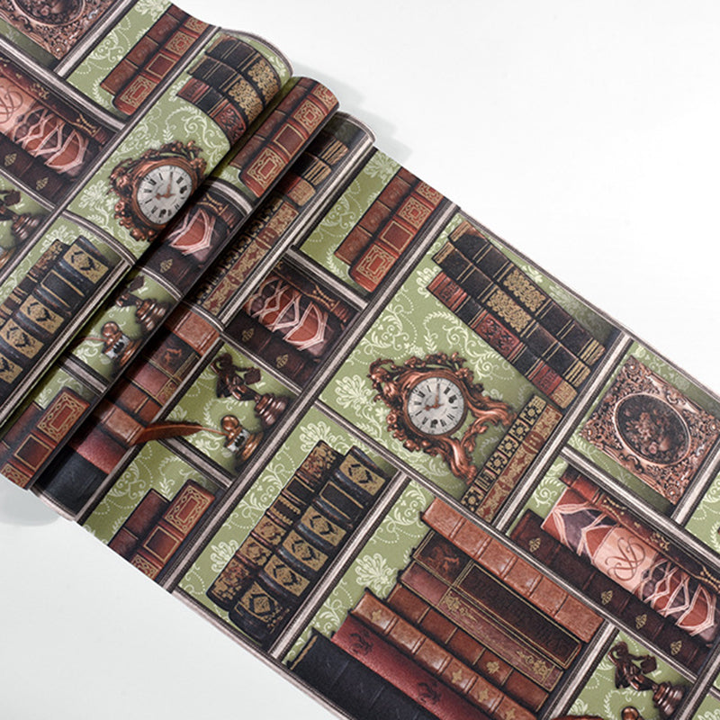 Victorian 3D Effect Bookstores Wallpaper in Brown Vinyl Decorative Wall Covering, 33' by 20.5"