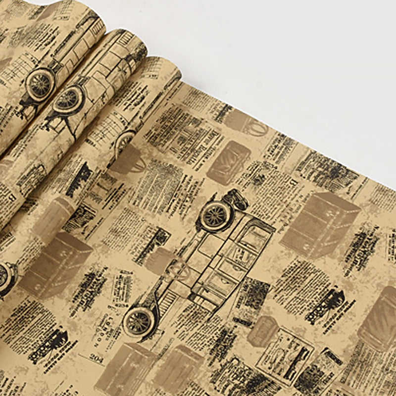 Black and Brown English Letters and Carriage Cart Waterproof Non-Pasted Wallpaper, 33' x 20.5"