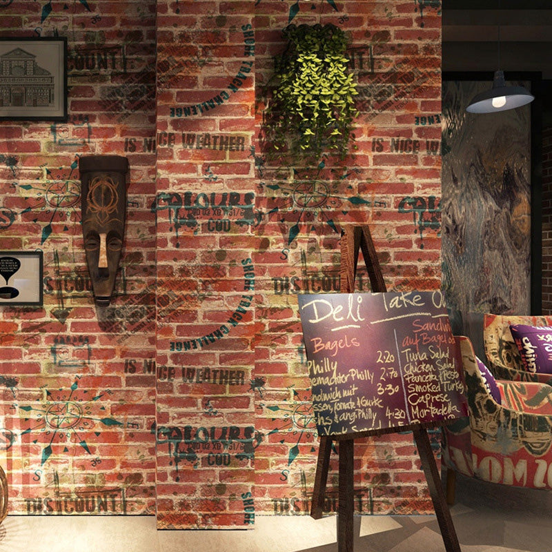 Characteristic Graffiti of Letters on Brickwork Non-Pasted Wallpaper for Coffee and Dress Shop, 33 ft. x 20.5 in