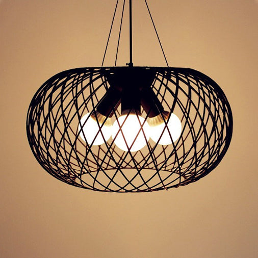 3 Heads Mesh Cage Chandelier Lighting with Drum Shade Industrial Style Black Metal Hanging Lamp