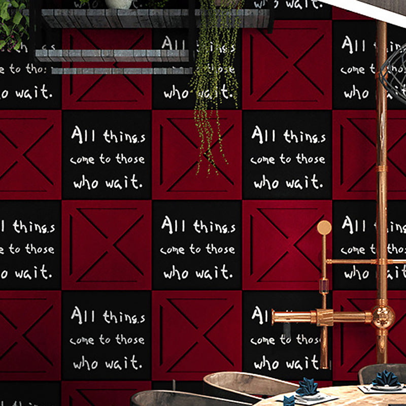 Coffee and Dress Shop Wallpaper Red and Black Square Box with English Phrases Design, 20.5" by 31', Non-Pasted