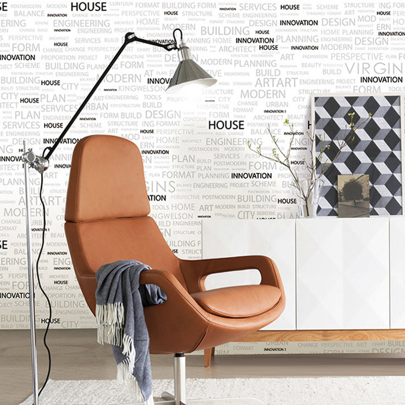 Water-Resistant Non-Pasted English Letters Wallpaper PVC Wall Decor in Beige and Black