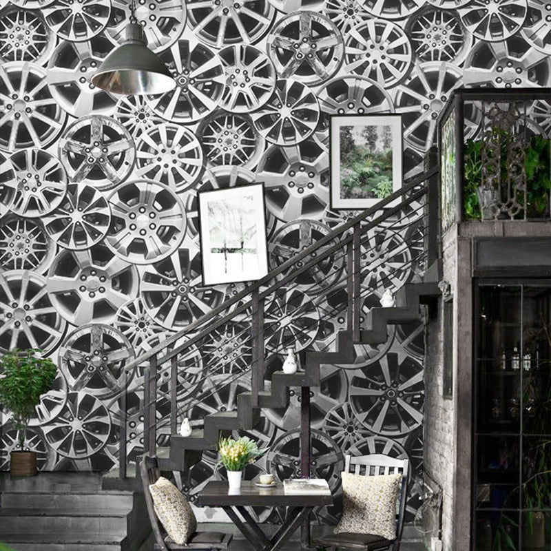 Non-Pasted Metallic Industrial Wallpaper for Bedroom and Coffee Shop 21 in x 33 ft Overlapped Wheel Gears Wall Covering