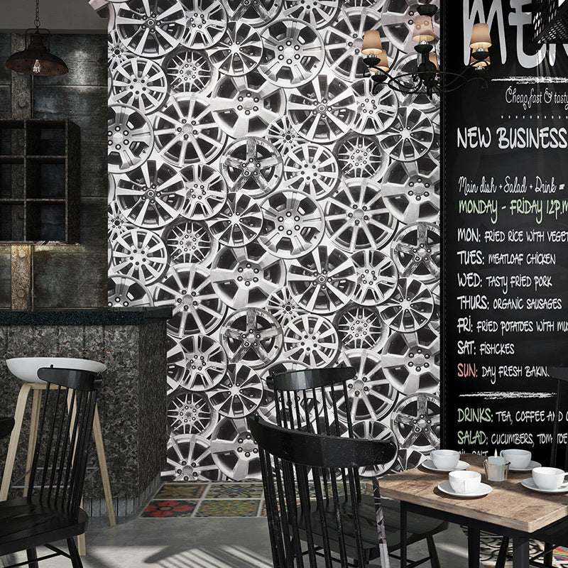 Non-Pasted Metallic Industrial Wallpaper for Bedroom and Coffee Shop 21 in x 33 ft Overlapped Wheel Gears Wall Covering