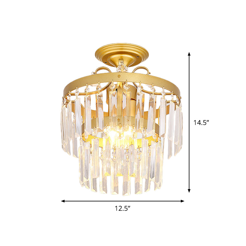 Crystal 2 capas Semi Flush Postmodernas 3/5 Bulbos Sala de estar Flush Mount Lights en oro