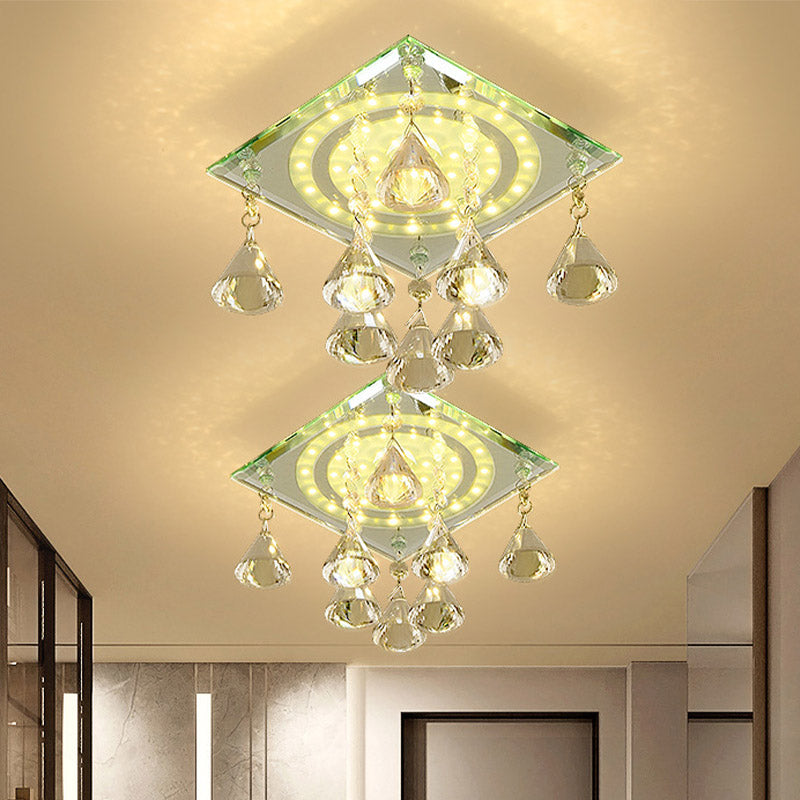 Clear Crystal Square Flush Light Minimalist LED Corridor Close to Ceiling Lighting Fixture