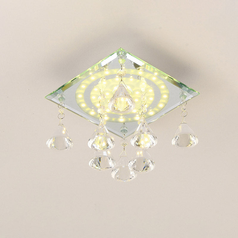 Clear Crystal Square Flush Light Minimalist LED Corridor Close to Ceiling Lighting Fixture