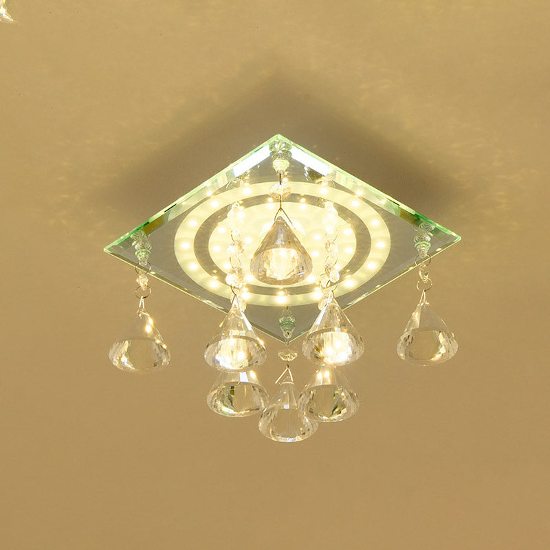 Clear Crystal Square Flush Light Minimalist LED Corridor Close to Ceiling Lighting Fixture