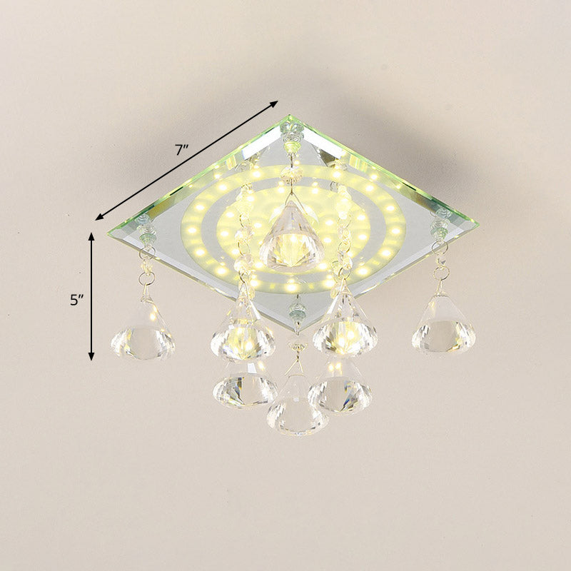 Clear Crystal Square Flush Light Minimalist LED Corridor Close to Ceiling Lighting Fixture