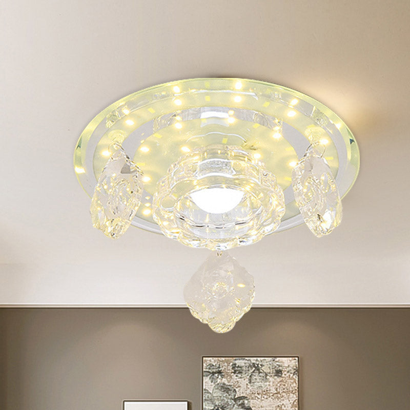 Modernist Ring Ceiling Light Clear Beveled Crystal LED Flush Mount Lighting Fixture for Foyer