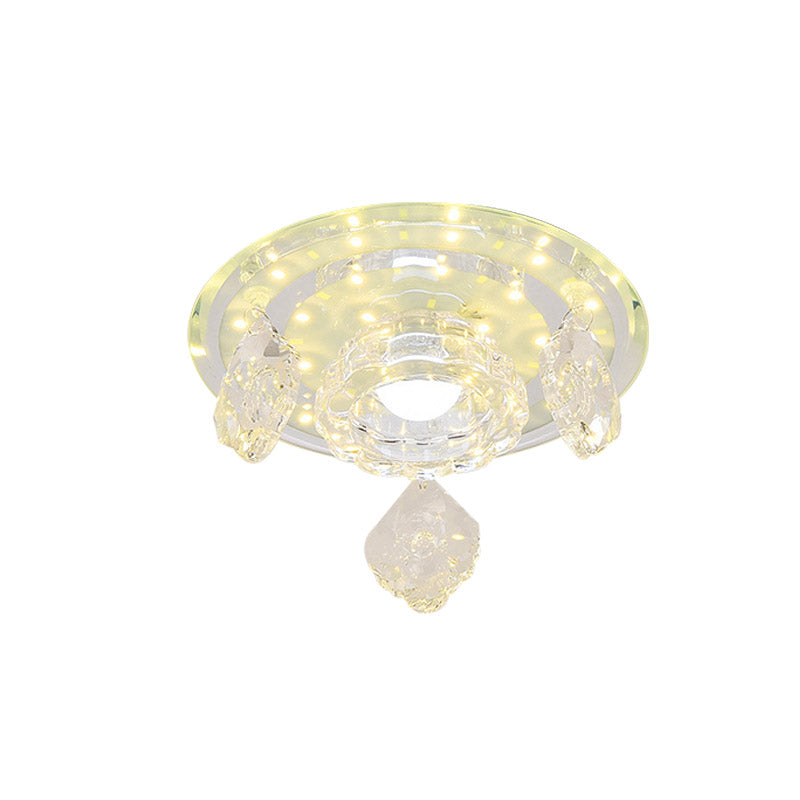 Modernist Ring Ceiling Light Clear Beveled Crystal LED Flush Mount Lighting Fixture for Foyer