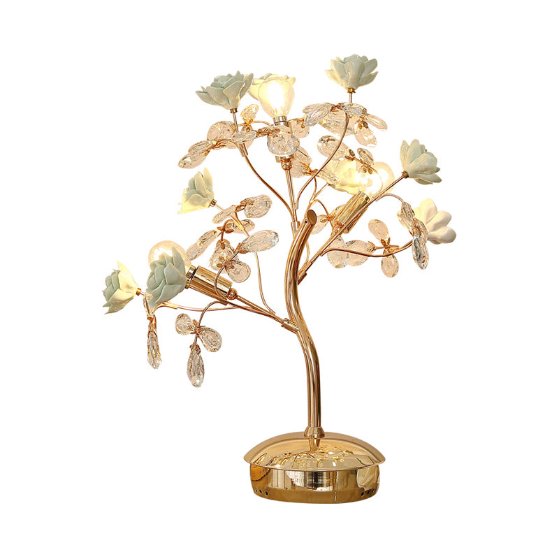 Ceramic Green Nightstand Light Spring Blossom 3 Lights American Garden Table Lamp