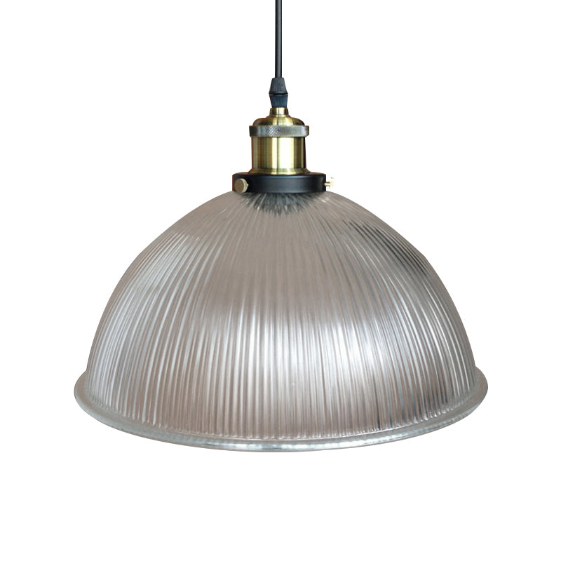 1 Light Hanging Ceiling Light with Dome Prismatic Glass Industrial Living Room Pendant Lighting