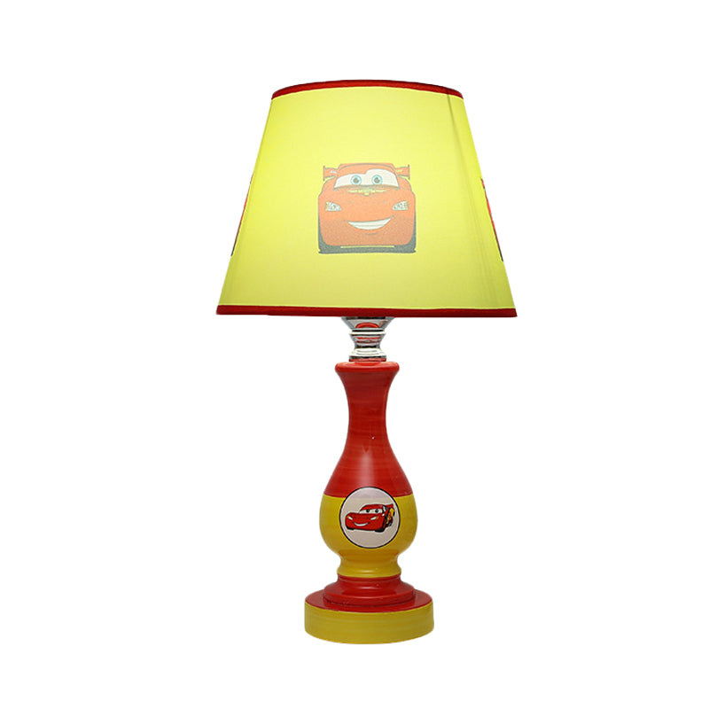 Cartoon Cone Nightstand Lamp Fabric 1-Bulb Boys Bedroom Night Light with Star/Car Pattern in Blue/Yellow