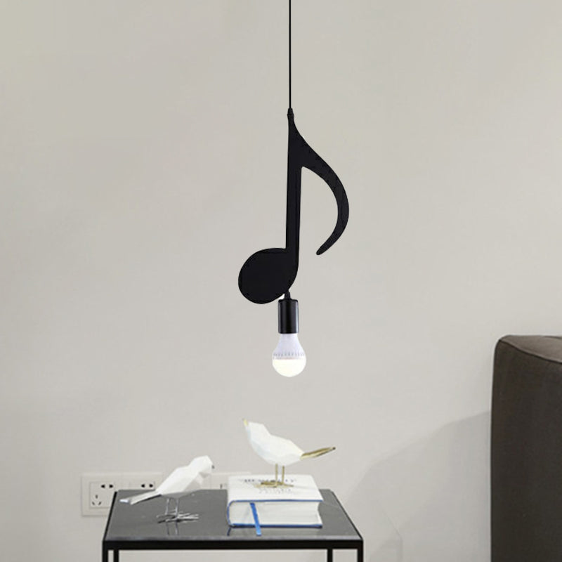 Black Musical Note/Eighth Note Pendant Nordic Style 1-Light Metal Suspended Lighting Fixture for Bedroom