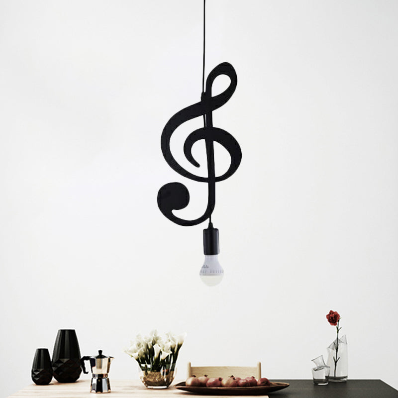 Black Musical Note/Eighth Note Pendant Nordic Style 1-Light Metal Suspended Lighting Fixture for Bedroom