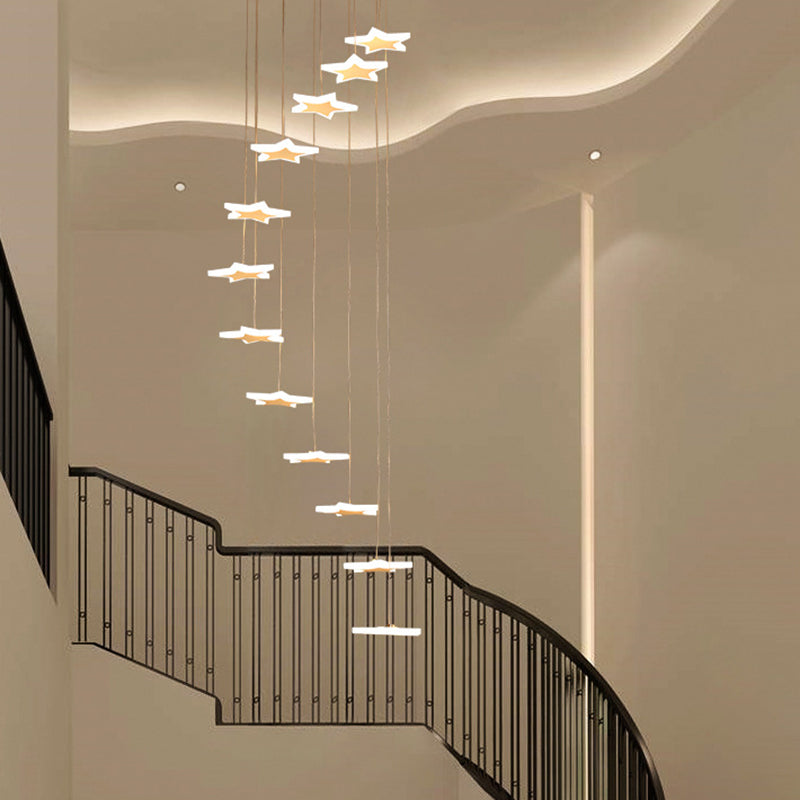 Spiral Star Cluster Pendant Light Nordic Acrylic 12/18 Heads White Suspension Lighting for Stair