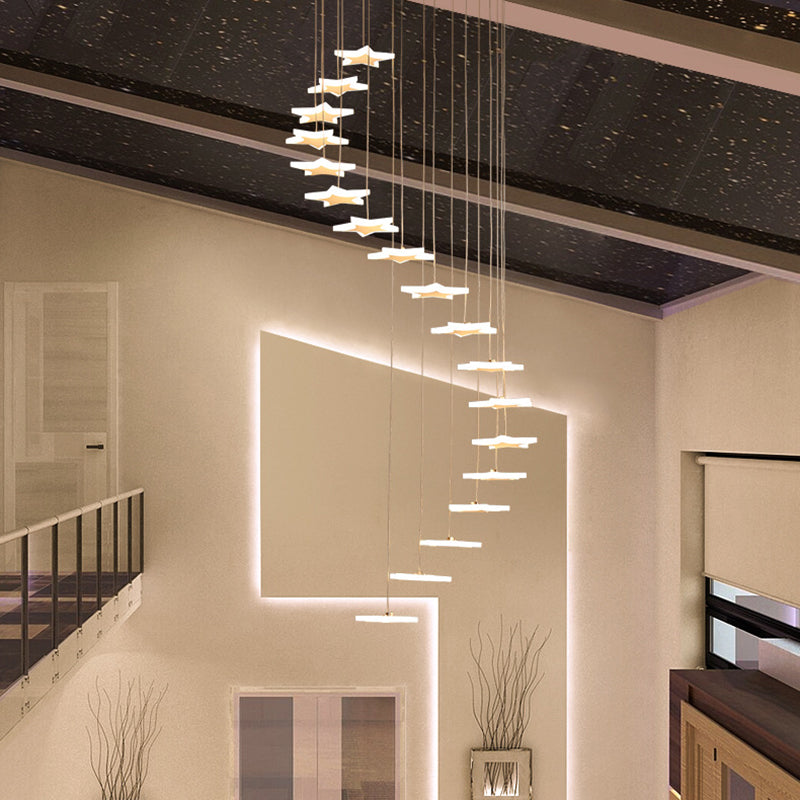 Spiral Star Cluster Pendant Light Nordic Acrylic 12/18 Heads White Suspension Lighting for Stair