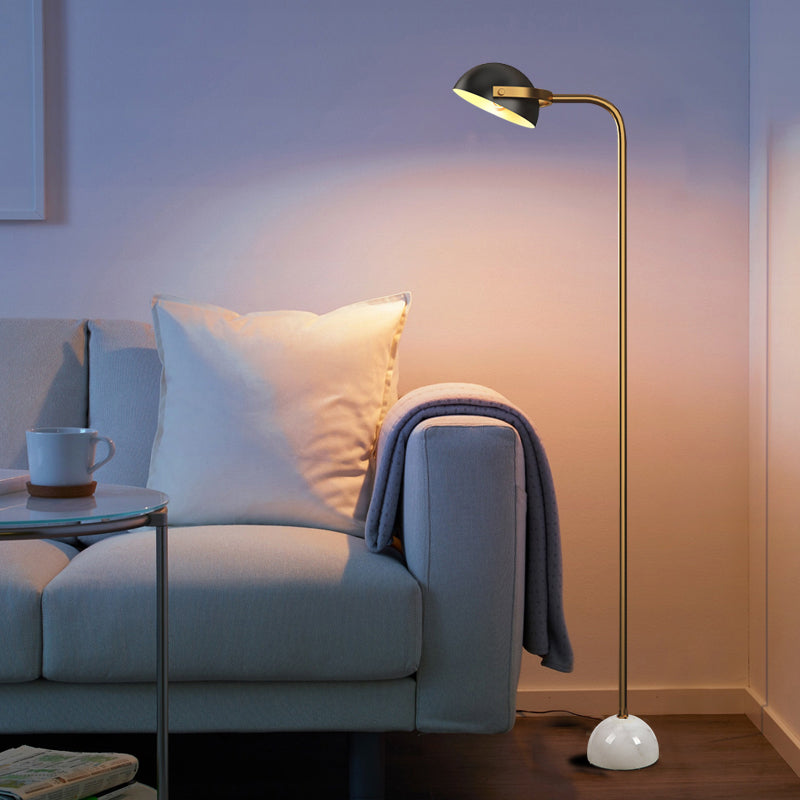 Black Domed Rotatable Standing Light Modern Single Bulb Metallic Handle Floor Lamp