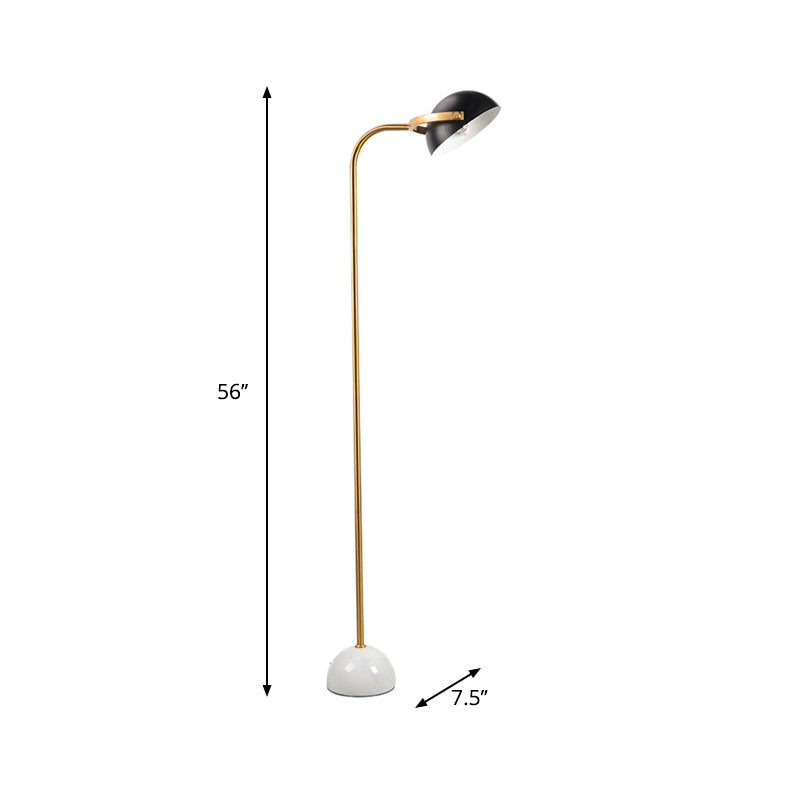 Black Domed Rotatable Standing Light Modern Single Bulb Metallic Handle Floor Lamp