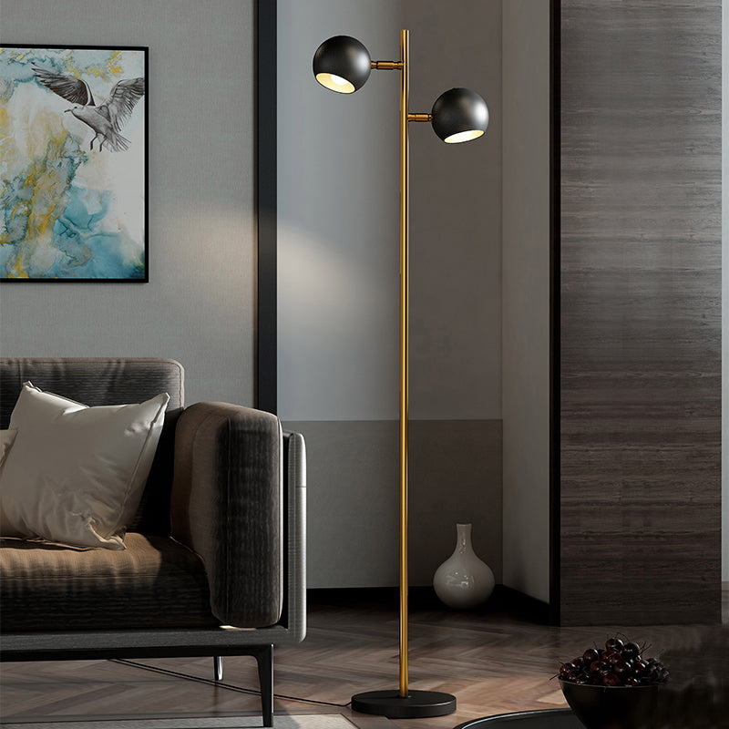 Metallic Globe Shade Floor Lamp Modernist 2-Light Floor Stand Light in Black for Living Room