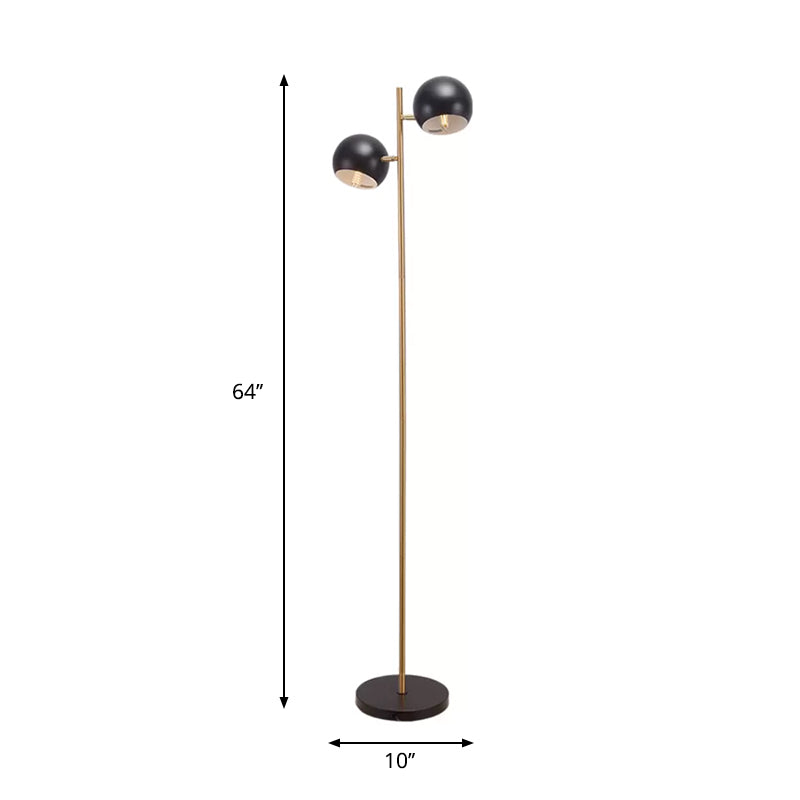 Metallic Globe Shade Floor Lamp Modernist 2-Light Floor Stand Light in Black for Living Room