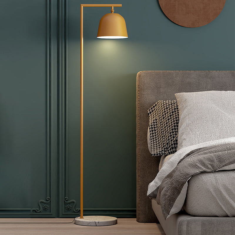 Modern Domed Standing Light Metallic Single Head Bedside Floor Lamp in Black/Gold with Marble Base