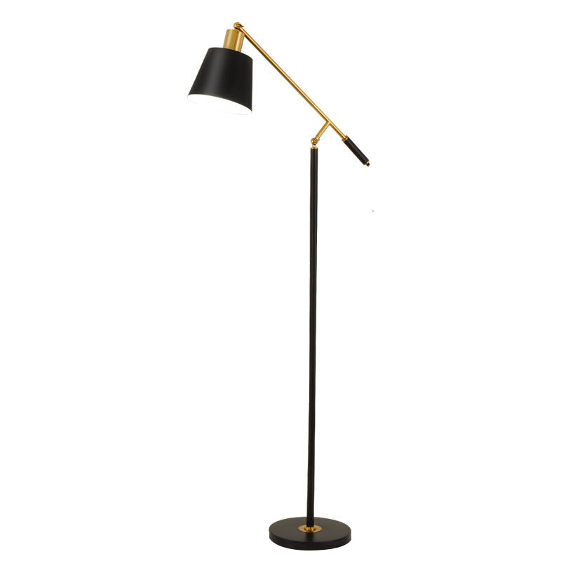 Metal Conic Stand Floor Light Modernisme Single Black Finish Plancher lampe de lecture avec bras d'équilibre