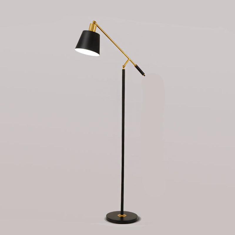 Metal Conic Stand Floor Light Modernism Single Black Finish Floor Reading Lamp with Balance Arm