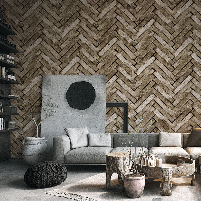 Non-Pasted Wallpaper with Industrial Like Color Brick of Chevron Design, 20.5"W x 31'L