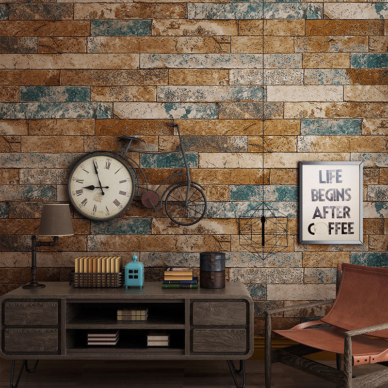 Industrial Brown Plaster Wallpaper 33' x 20.5"  Stain-Resistant Brick Wall Covering