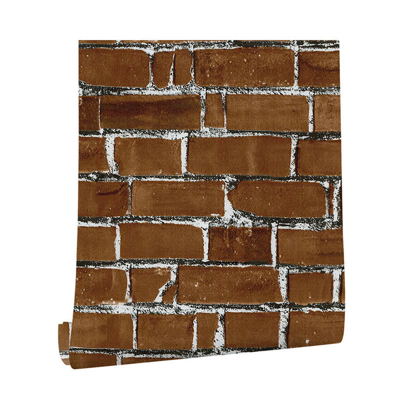 Dark Brown Brick Wallpaper Vinyl Stain-Resistant Wall Decor, 17.5" x 19.5', Self-Adhesive