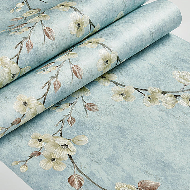 Pastel Blue 3D Embossed Floral Pattern 57.1 sq ft. Non-Pasted Stain-Resistant Wallpaper